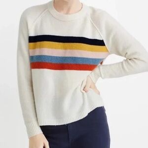 Madewell Women's Placed Stripe Allister Pullover Sweater in Coziest Yarn Sz- Xs
